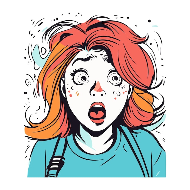 Vetor mulher assustada com cabelo vermelho ilustração vetorial em estilo esboço