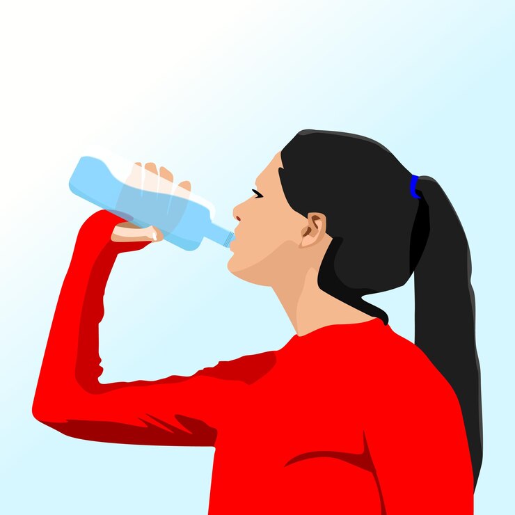 Vetor mulher bebendo água depois do treino