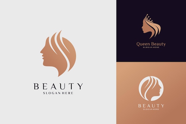 Logo Feminino, Cabelo Queen, Menina, Salão De Beleza, Modelo