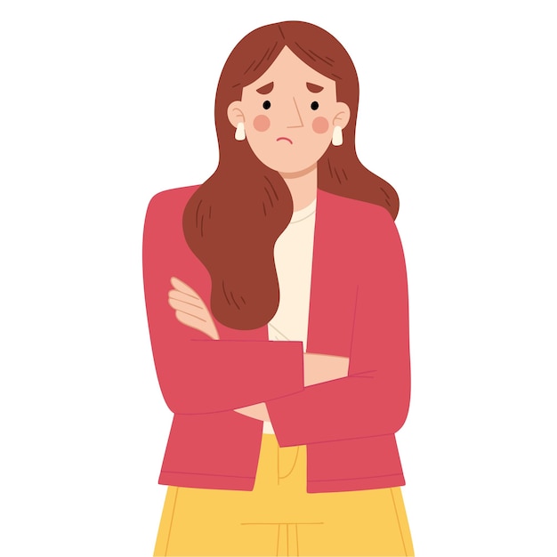 Mulher bonita com expressão triste ilustração de desenho animado