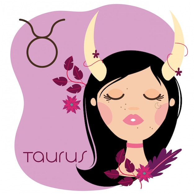 Mulher bonita com ilustração do signo de touro