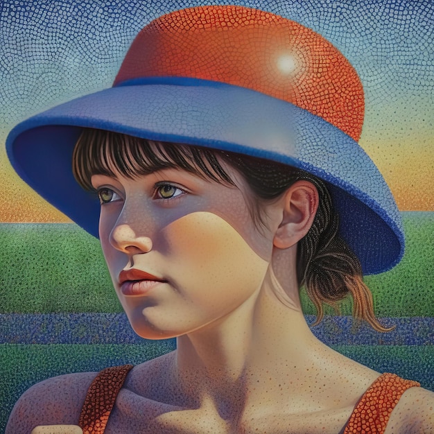 Vetor mulher bonita com um chapéu no parque 3d render ilustração com uma foto mulher bonita