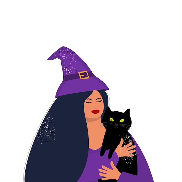 Vetor mulher bonita com um gato para o halloween