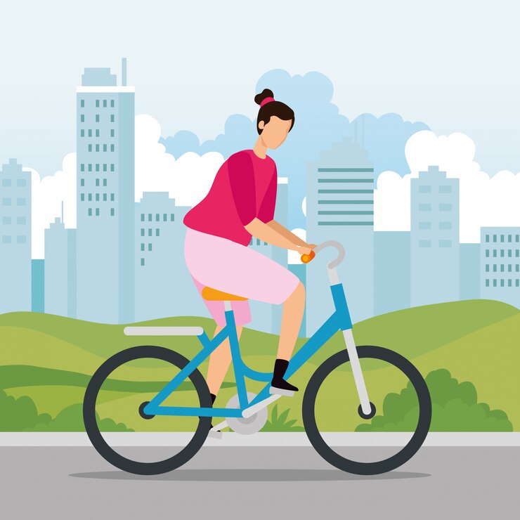 Vetor mulher bonita em bicicleta