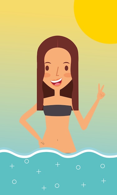 mulher bonita em traje de banho no mar viajando férias