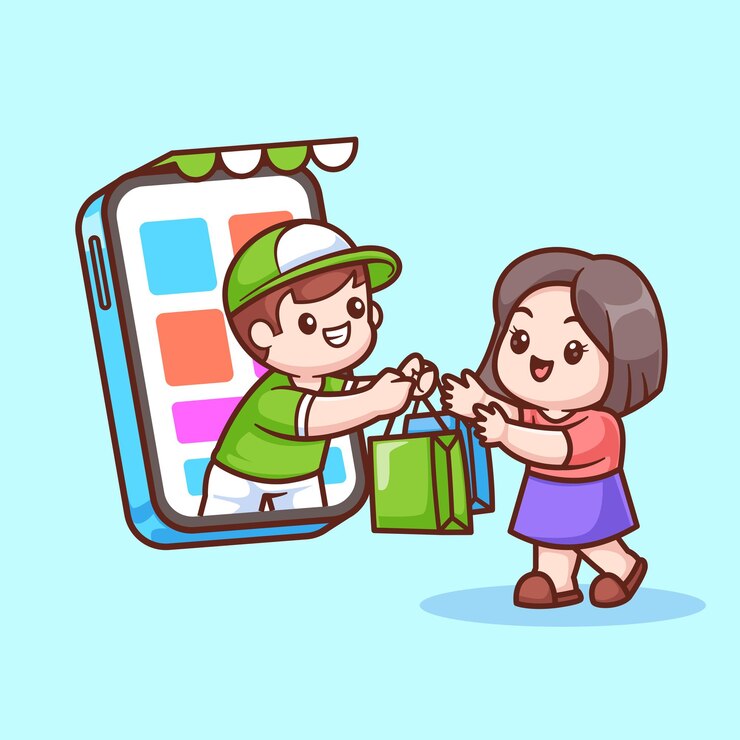 Vetor mulher bonita fazendo compras on-line do telefone desenho animado ícone vetorial ilustração pessoas negócios isolados