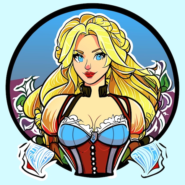 Mulher bonita princesa tatuagem mão desenhada cartoon adesivo