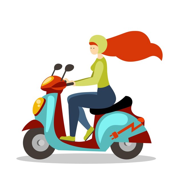 Mulher bonita sem rosto com capacete de proteção a andar de scooter a passar tempo ao ar livre