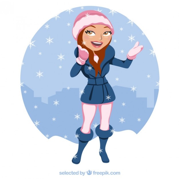 Vetor mulher bonita sob a neve