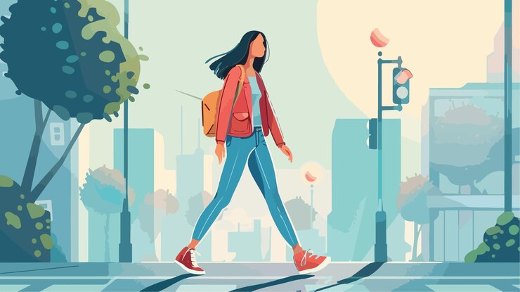Vetor mulher caminhando pela cidade