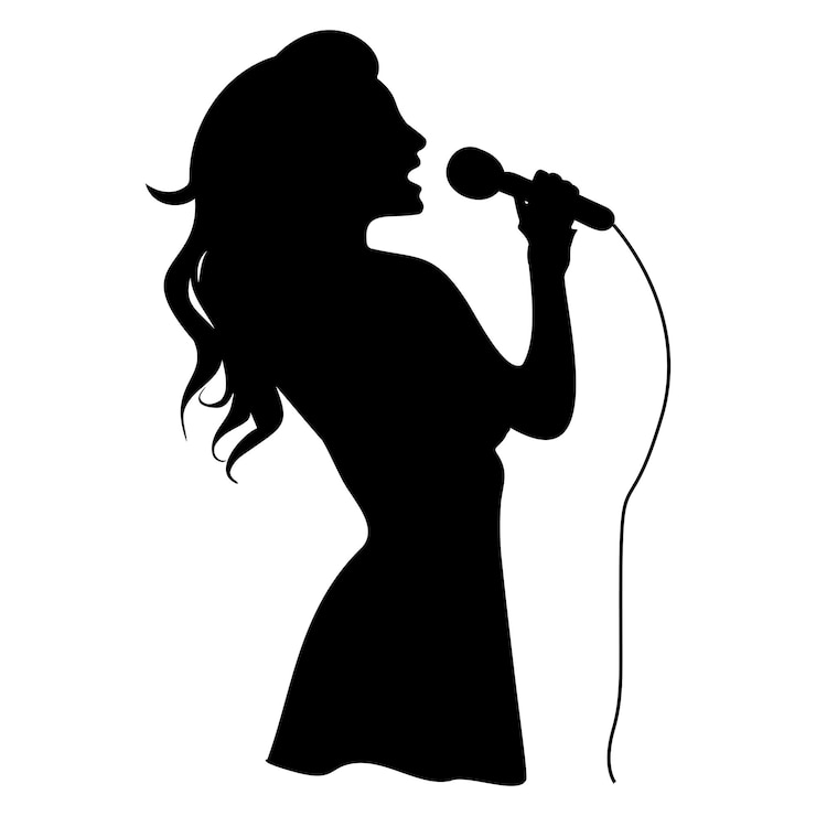 Vetor mulher cantora com uma ilustração vetorial de silhueta de microfone