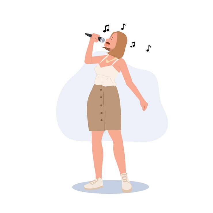 Vetor mulher cantora mulher com microfone está cantando ilustração vetorial plana