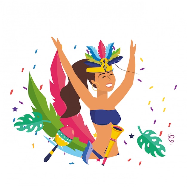 Vetor mulher, celebrando, brasil, carnaval, vetorial, ilustração