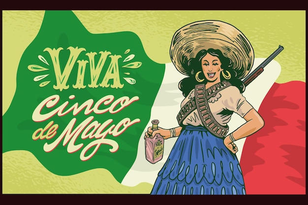 Mulher cinco de mayo com arma e tequila viva cinco de mayo 2022