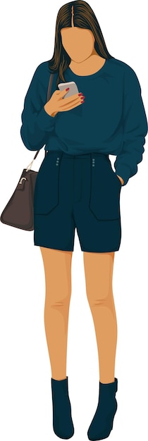 mulher com bolsa usando shorts usando ilustração vetorial de moda móvel