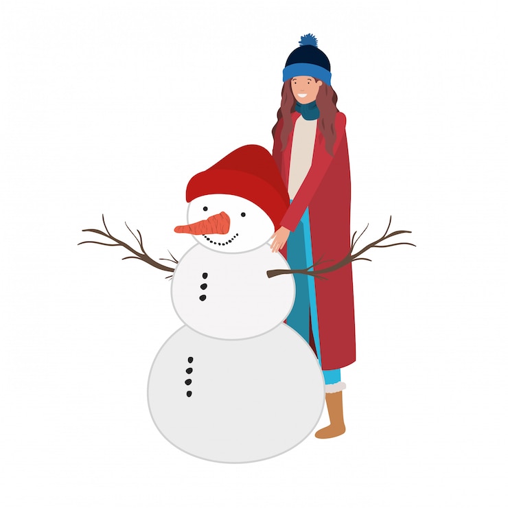 Vetor mulher, com, boneco neve, avatar, personagem