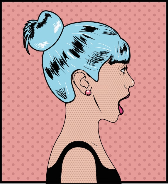 Vetor mulher com cabelo azul estilo pop art