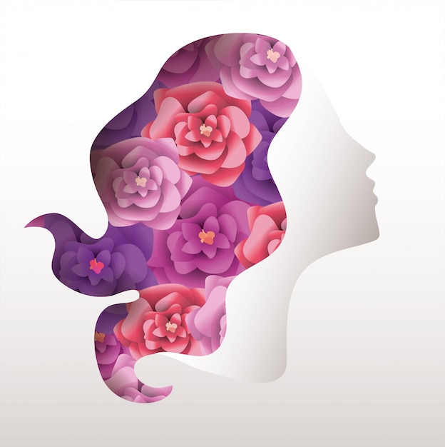 Vetor mulher com cabelo de rosas para comemorar o dia das mulheres