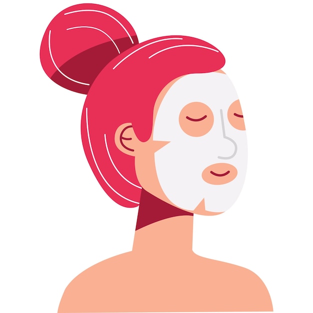 Mulher com cabelo rosa e máscara de lençol rotina de atividade diária cuidados com a pele dermatologia