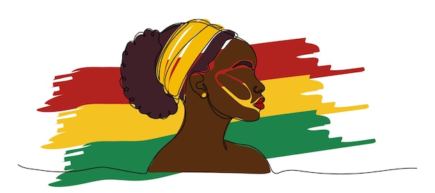 Mulher com capa tradicional de perfil contra um fundo colorido representando o Gana