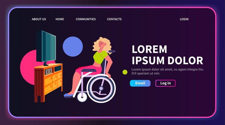 Vetor mulher com deficiência em cadeira de rodas a ver televisão pessoas com deficiência conceito de reabilitação cópia de espaço horizontal
