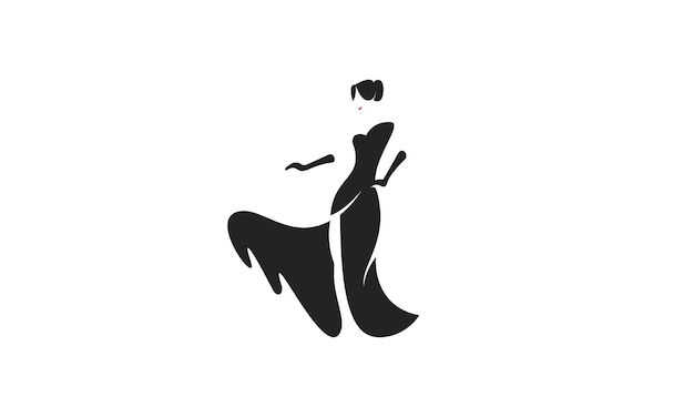 Mulher com design de logotipo de ilustração de silhueta de beleza vestido extravagante