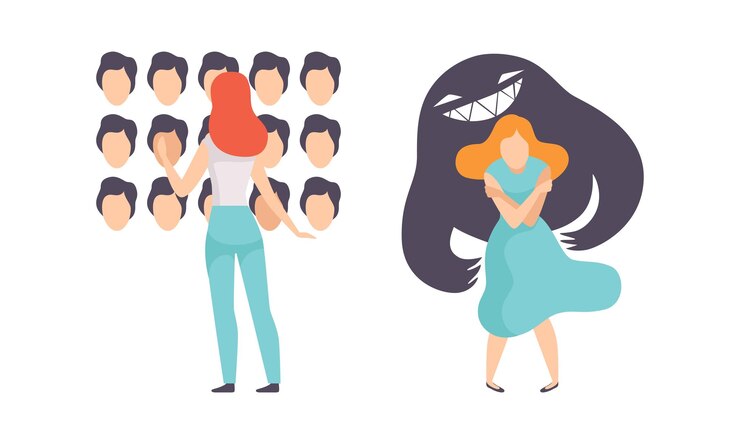 Vetor mulher com distúrbio mental e conjunto de vectores de doença psíquica