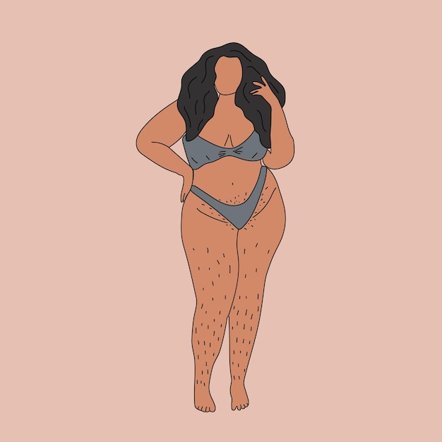 Vetor mulher com estrias e pelos nas axilas. amor próprio e conceito positivo do corpo. ilustração vetorial