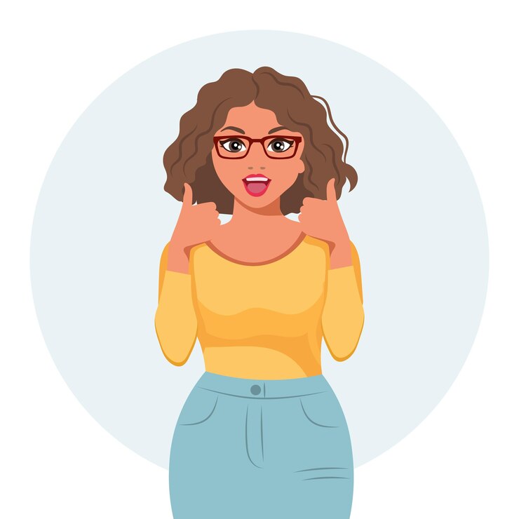 Vetor mulher com expressão alegre mostra gesto de mão ok o conceito de emoções humanas estilo simples