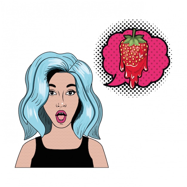 Mulher, com, fala, bolha, sobre, cômico