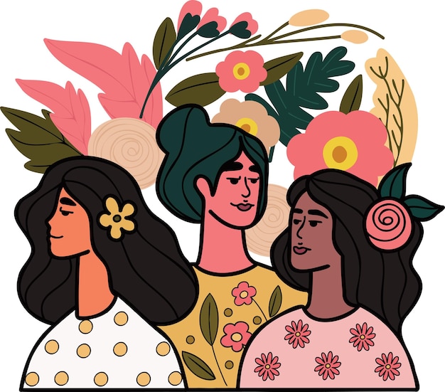 Mulher com flor na ilustração do conceito de dia da mulher no estilo doodle