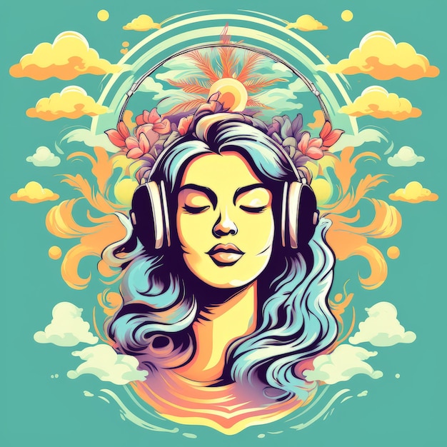 Mulher com fone de ouvido no vetor de música ilustração mulher com fone de ouvido no vector de música