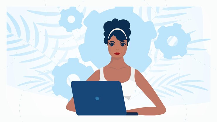 Vetor mulher com laptop conceito de trabalho, educação e compras vetor em estilo cartoon