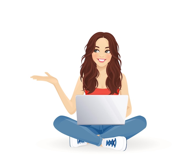 Mulher com laptop mostrando