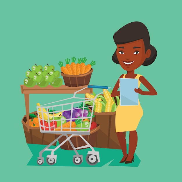 Mulher com lista de compras.