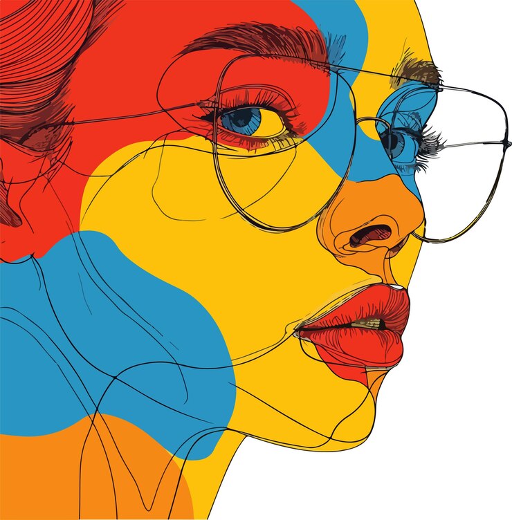 Vetor mulher com óculos retrato abstrato ilustração estética colorida