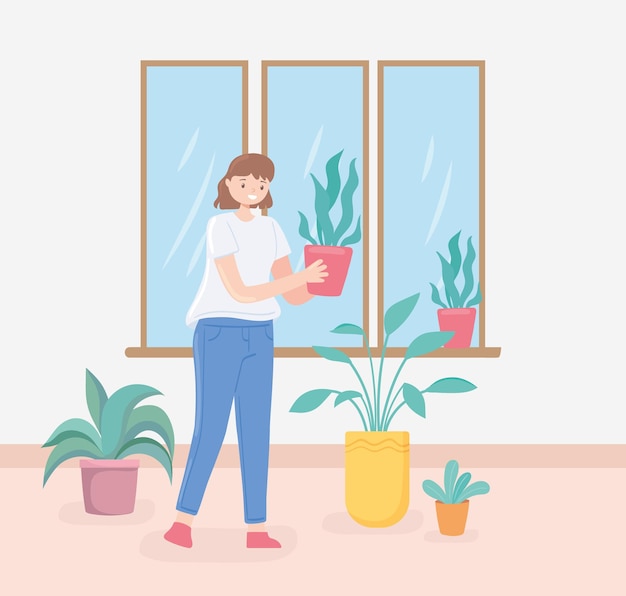 Mulher com plantas de casa