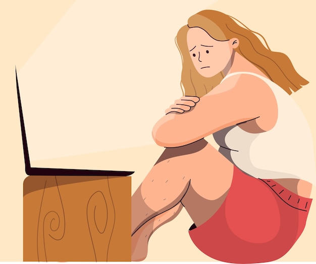 mulher com roupas casuais sentada com seu laptop