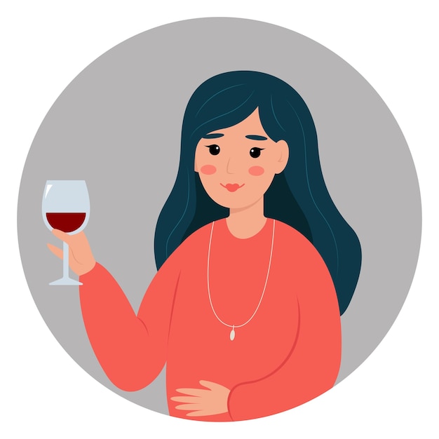Vetor mulher com um copo de vinho tinto ilustração vetorial plana