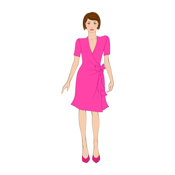 Vetor mulher com vestido rosa elegante ícone plano em um fundo branco