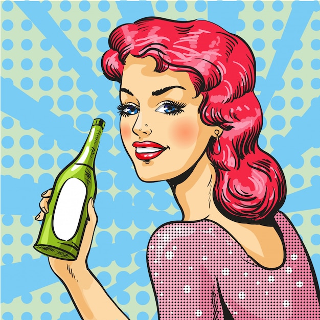 Mulher com vinho no estilo pop art