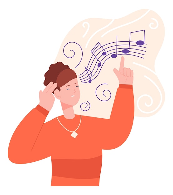 Mulher compondo melodia de música Personagem de mente criativa isolado em fundo branco