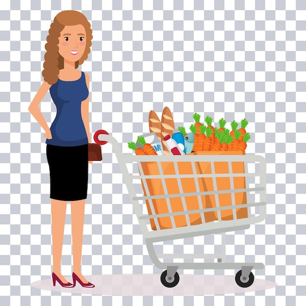 Mulher comprando legumes e alimentos básicos