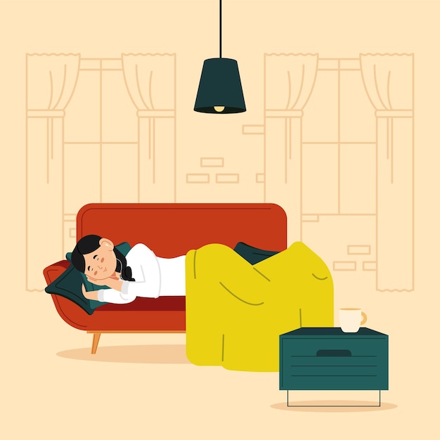 Mulher confortável dormindo Hygge conceito Vector
