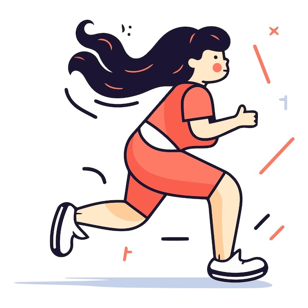 Vetor mulher correndo correndo em estilo de desenho animado plano
