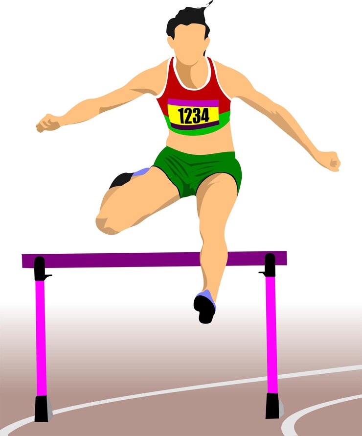 Vetor mulher correndo obstáculos ilustração vetorial