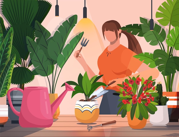 Mulher cuidando de plantas de casa Jardinagem doméstica e cultivo de plantas de sala