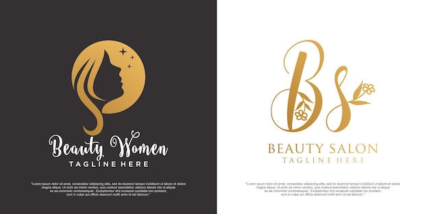 Mulher da beleza e letra de combinação modelo de design de logotipo bs