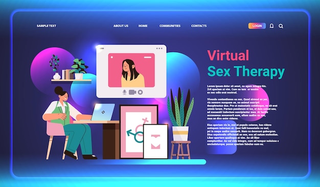 Vetor mulher dá palestra on-line sobre educação em saúde sexual métodos contraceptivos sistema de contracepção e reprodução conceito de sexualidade humana ilustração em vetor espaço de cópia horizontal