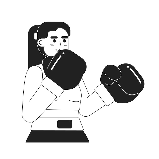 Vetor mulher de boxe treinando personagem de vetor plano monocromático